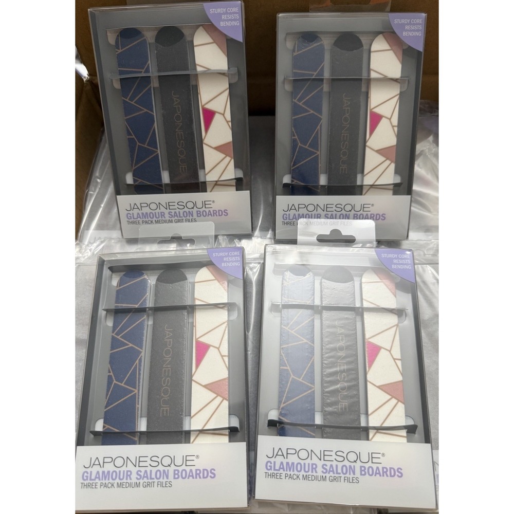 Japonesque Nail Files 3-Pack Lot of 4 Medium Grit Salon Boards NEW